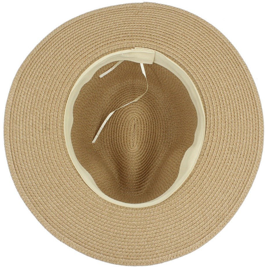 Wide-brim bohemian straw hat blue