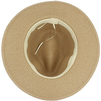 Wide-brim bohemian straw hat blue