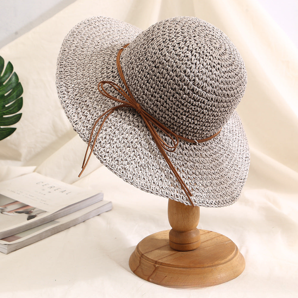 Wide Brim Straw Bucket Hat Grey