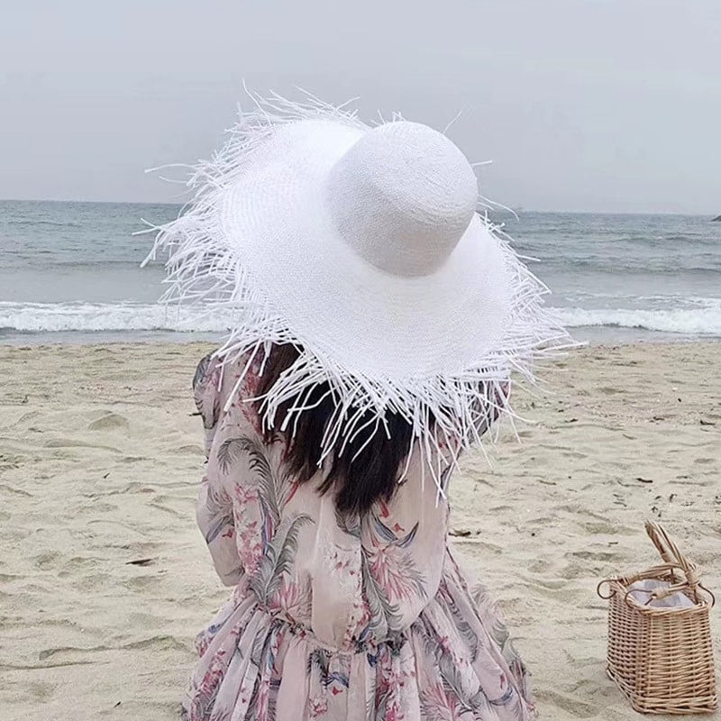 Wide brim woven bohemian sun hat