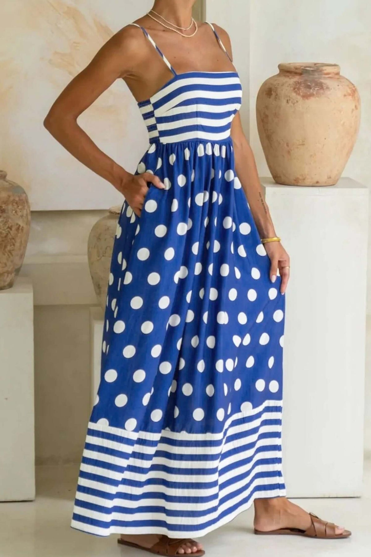 Women Boho Polka Dot Gown