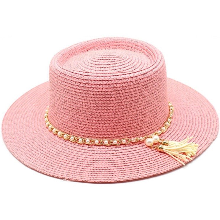 Woven bohemian boater with ribbon