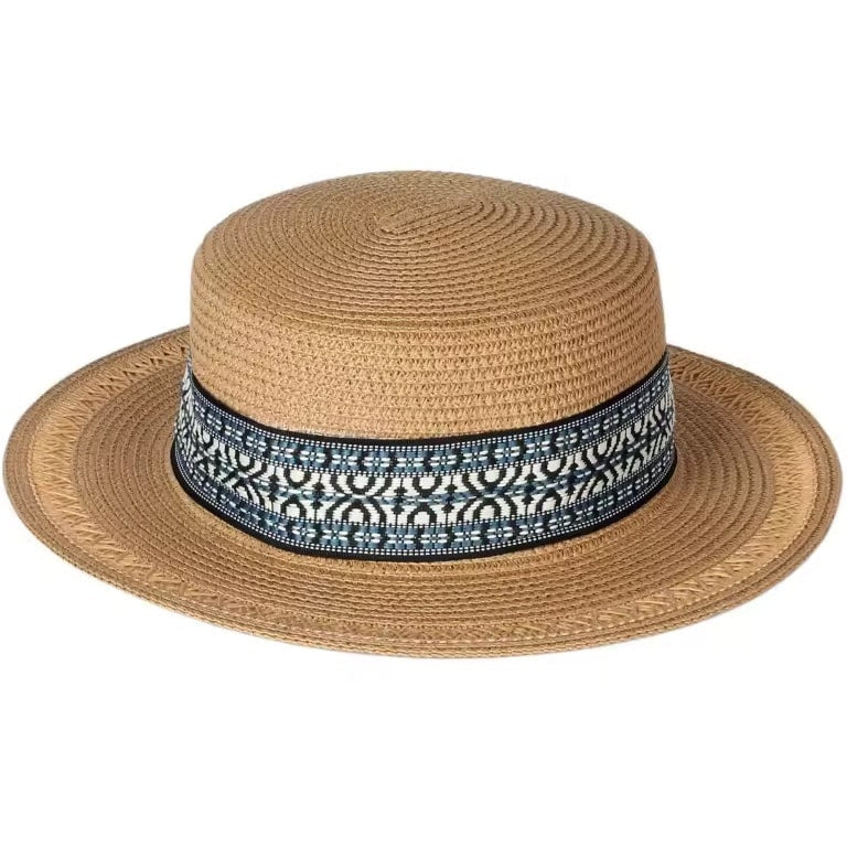 Woven bohemian straw boater sun hat