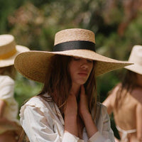 Woven boho boater, beige straw