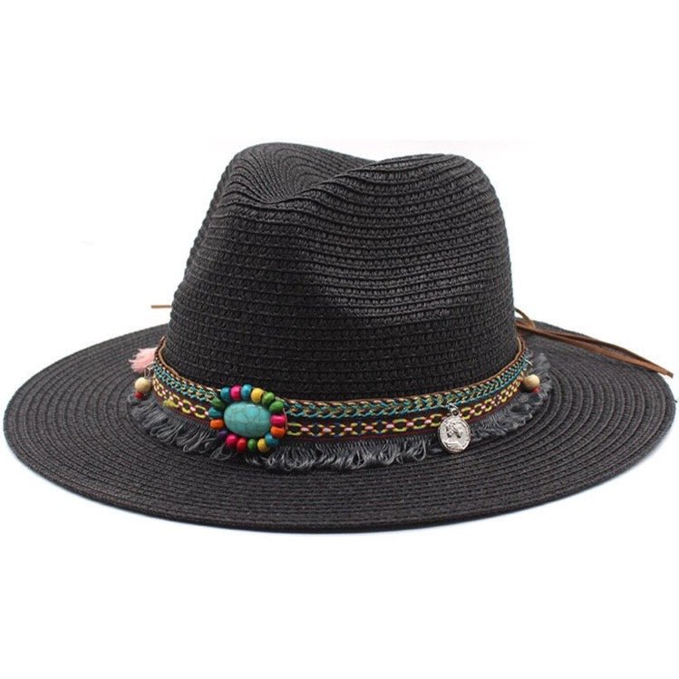 Woven straw bohemian sun hat