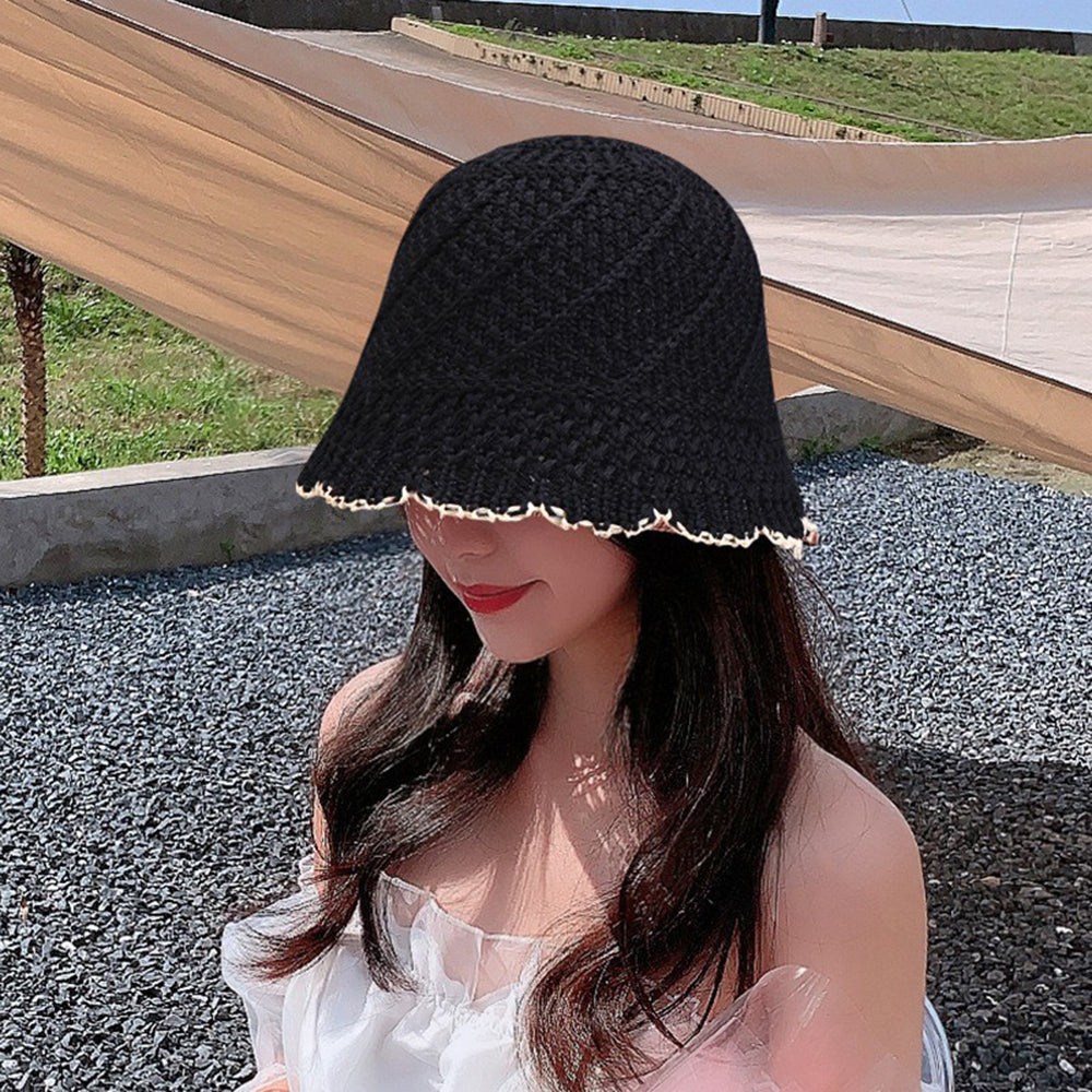 Woven Straw Bucket Hat Black